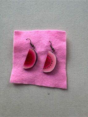 Handmade Pink Watermelon Slice Dangle Earrings